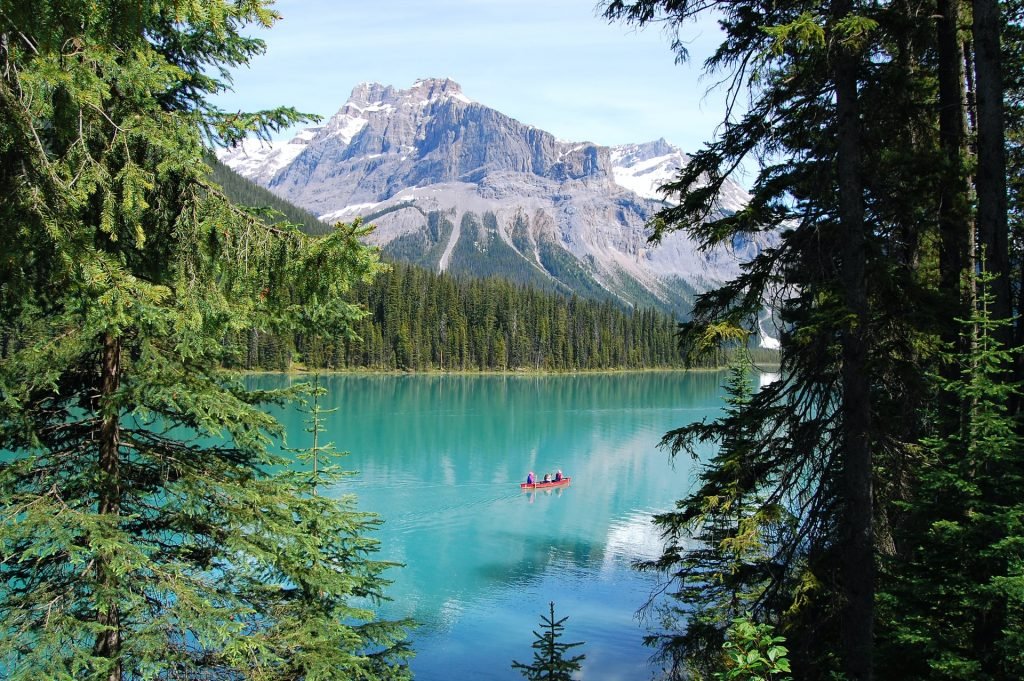 Canada - bright emerald lake with mountain backdrop