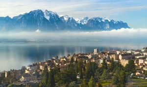 mountain and lake in switzerland